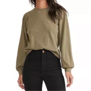 Marine Layer Avalon Slub Knit Puff Long Sleeve Tee Size Large Olive Green